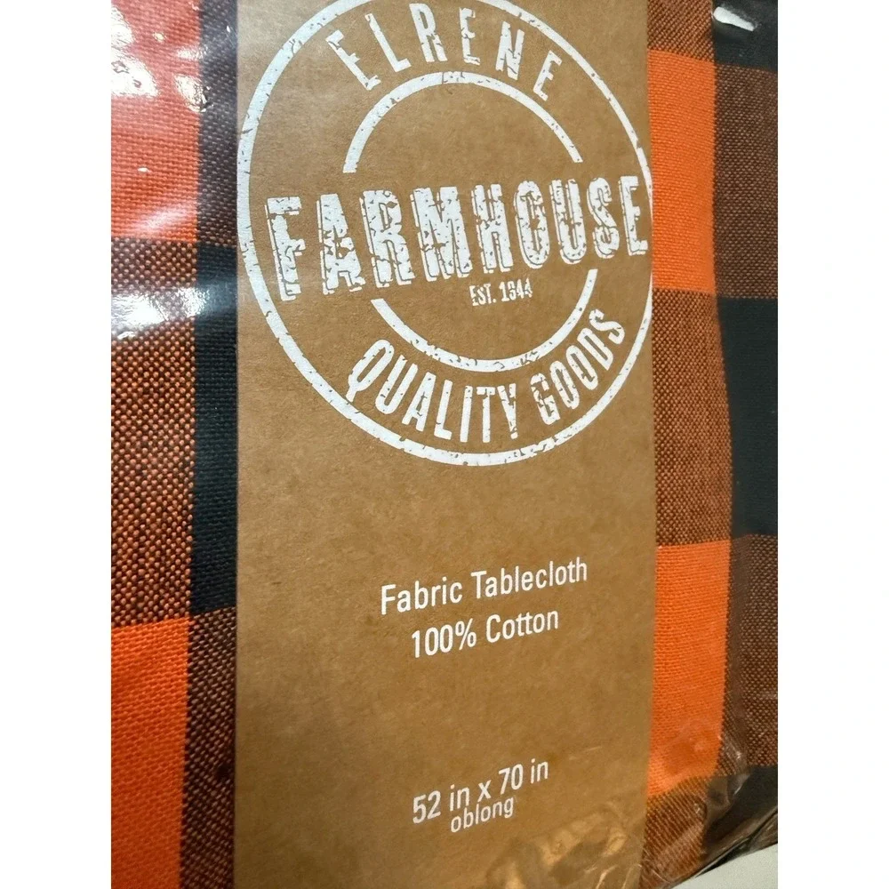 Elrene Farmhouse Tablecloth Orange & Black Buffalo Plaid Cotton 52 X 70